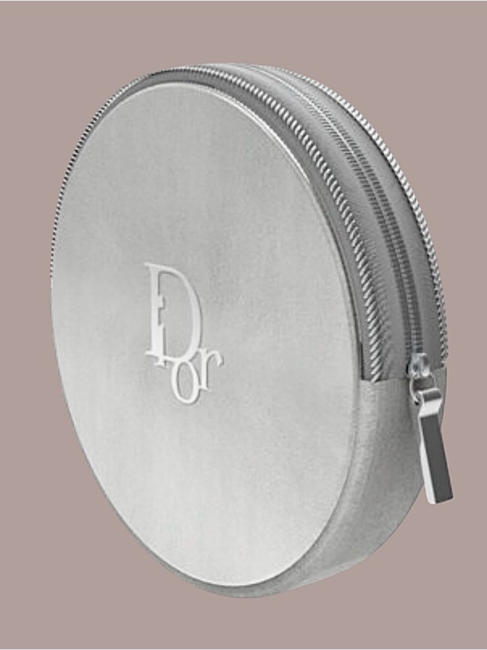 Metallic Silver Dior Beauty (Circular) Cosmetic-Makeup Bag/Case